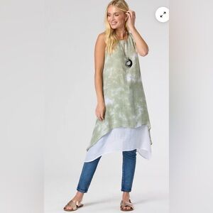 Saloos bohemian layered effortless Swing Tie Dye Dress beachy Flowy NWT US M